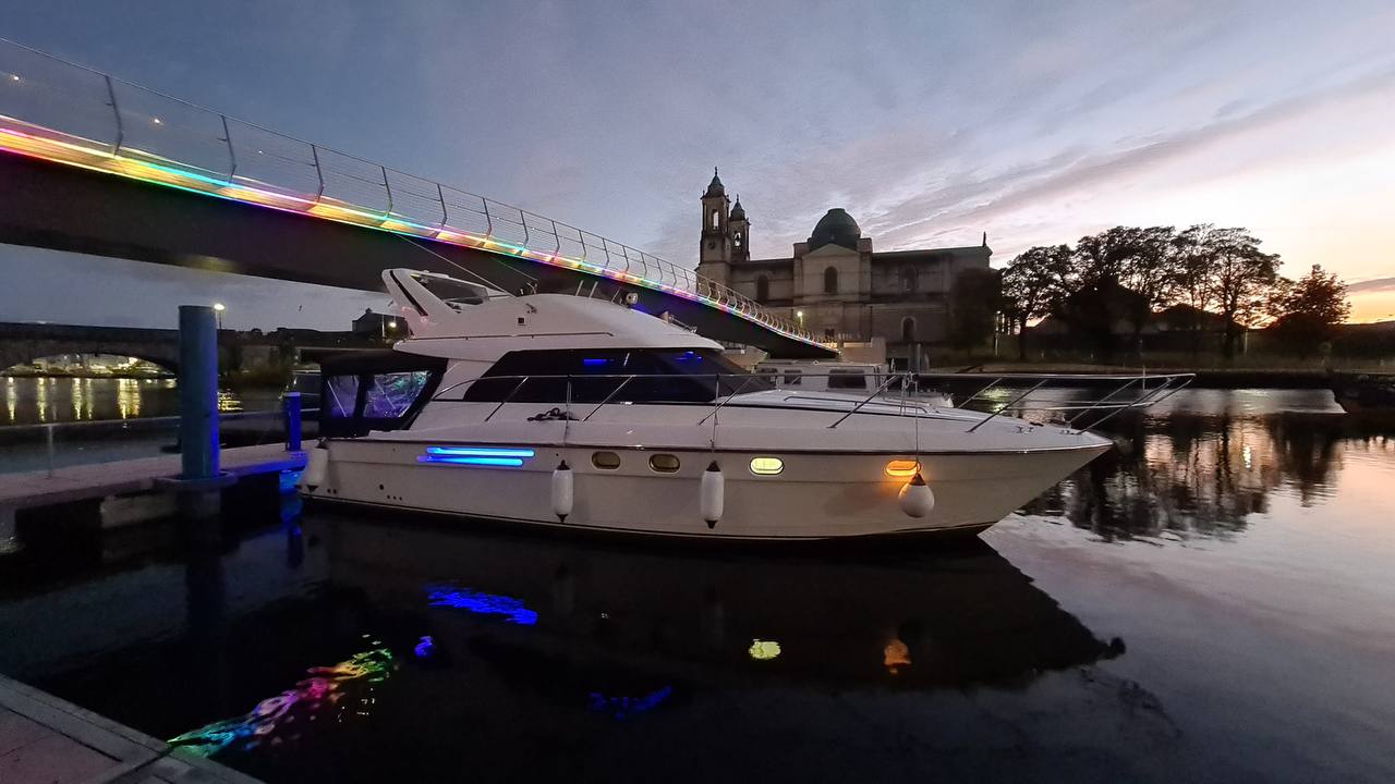 Luxury yacht on the River Shannon in Athlone, Ireland